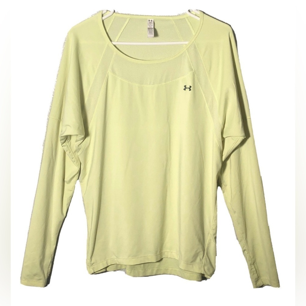 Under Armour size small (fits more like a mediumlarge though) yellow long sleeve